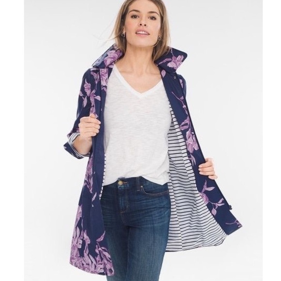 Chico's Jackets & Blazers - Chico’s Navy Floral Rain Jacket